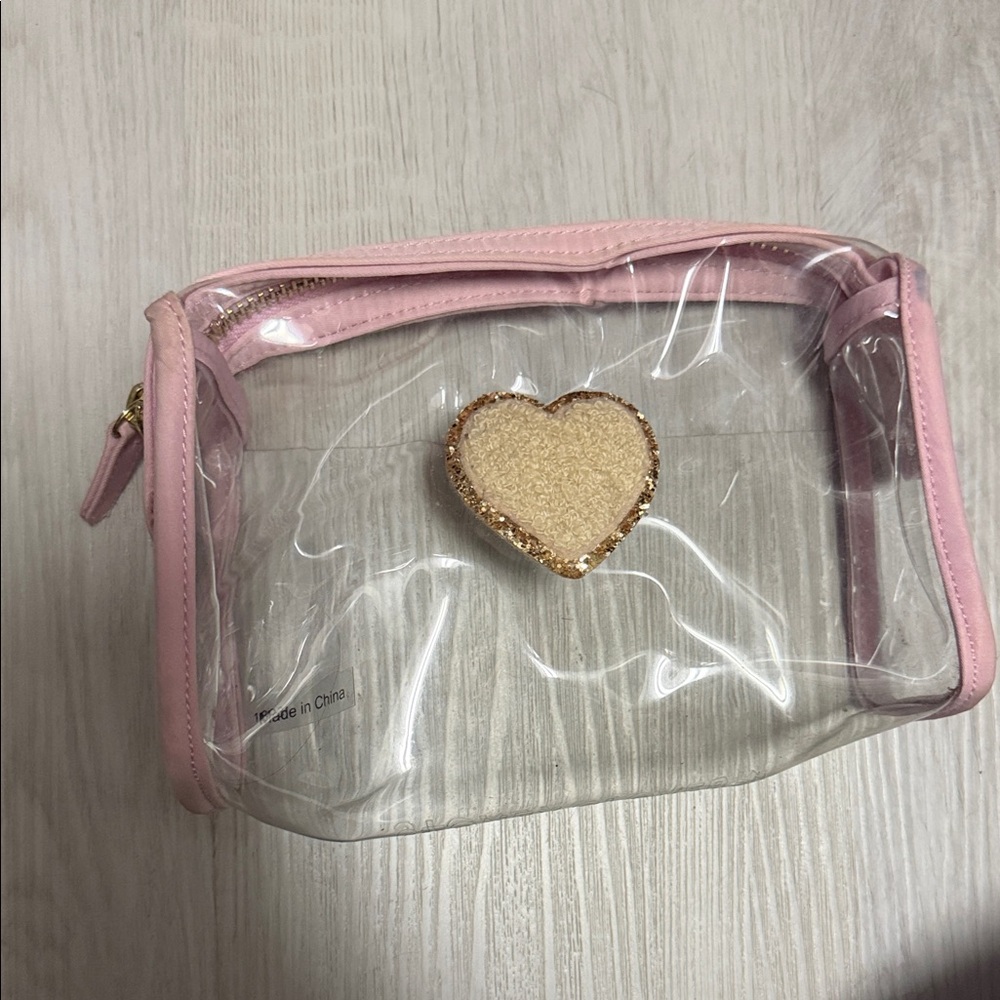 Stoney Clover Lane Clear Pouch with Pink Trim and Gold Heart